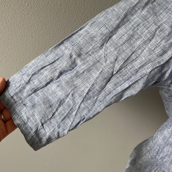 Sigrid Olsen 100% Linen Button Up 3/4 Sleeve Oversized Blouse Chambray Blue - Picture 4 of 11